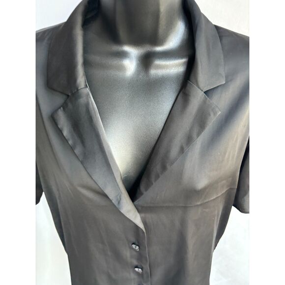 Divided NEW Satin Black Cropped Button Down Blouse Shirt Top Size XS/S Classic - Picture 2 of 9